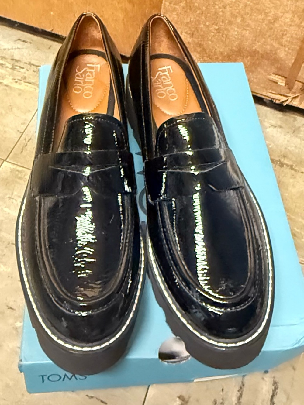 Franco Sarto Men's Glossy Navy Patent Penny Loafers